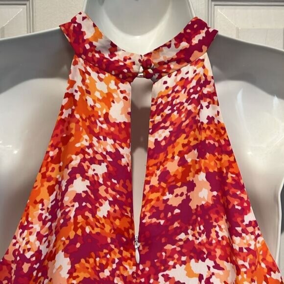 Laundry by Shelli Segal Pink Orange White Print Halter Dress Size 6 - Picture 9 of 14